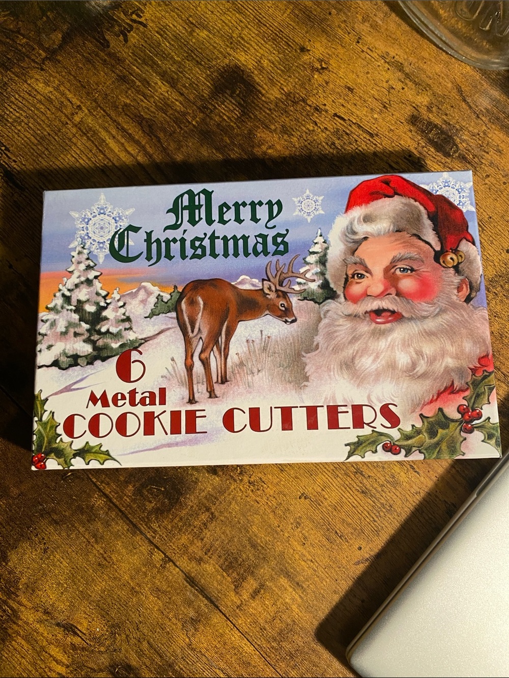 8 cookie cutters Merry Christmas Metal Cookie Cutters Box - Santa & Reindeer Art